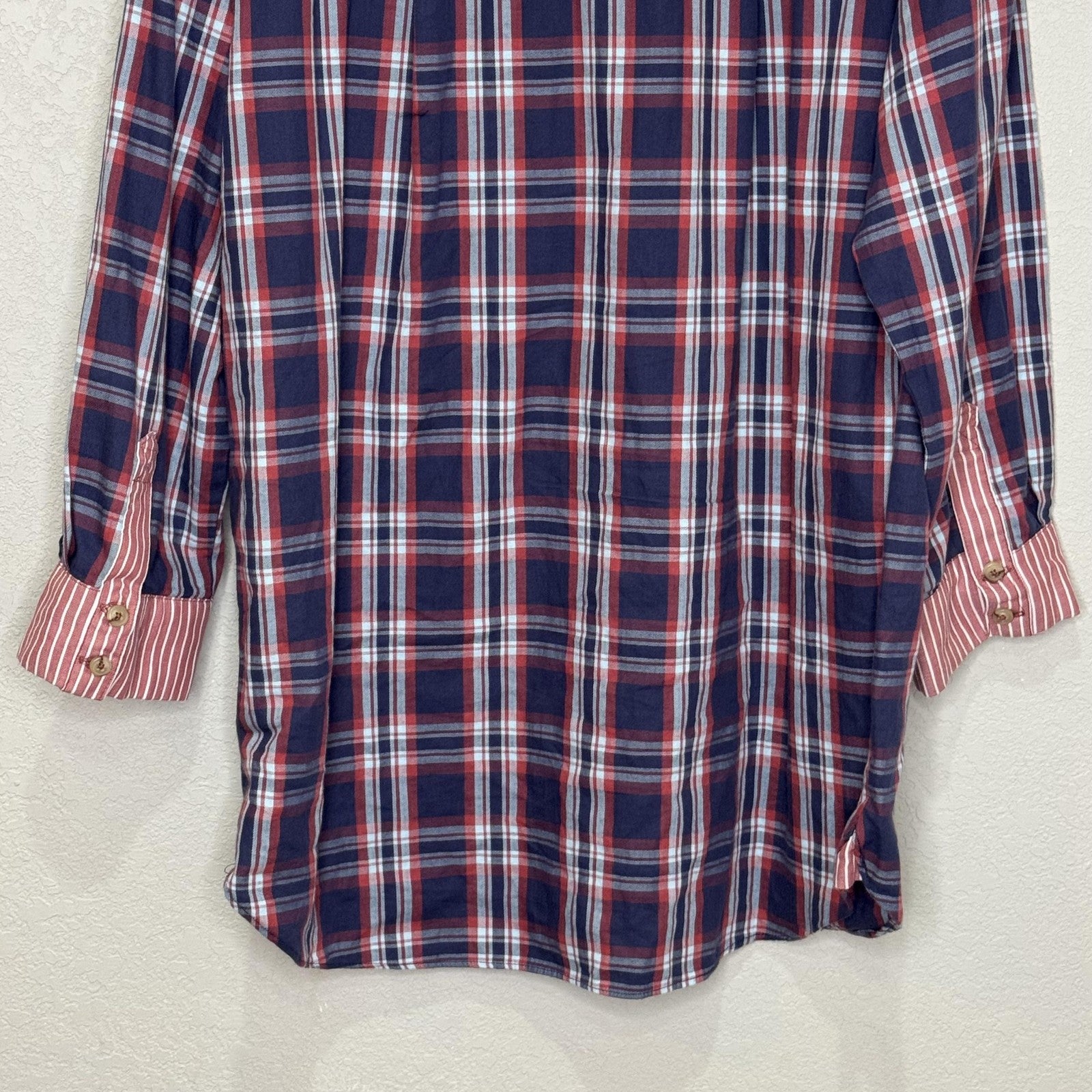 Anthropologie Shirt  XXS XS S Navy Red Plaid Stripe Button Front Oversized