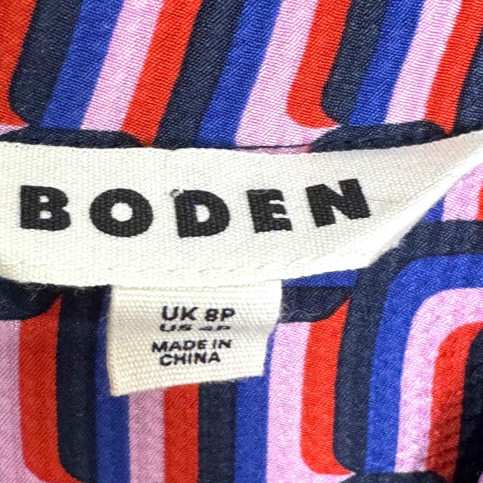 Boden Dress Womens 8 Petite Geometric Print Shirt Midi Belted Viscose