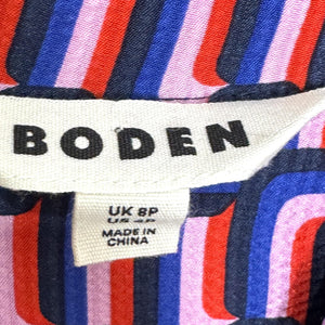 Boden Dress Womens 8 Petite Geometric Print Shirt Midi Belted Viscose