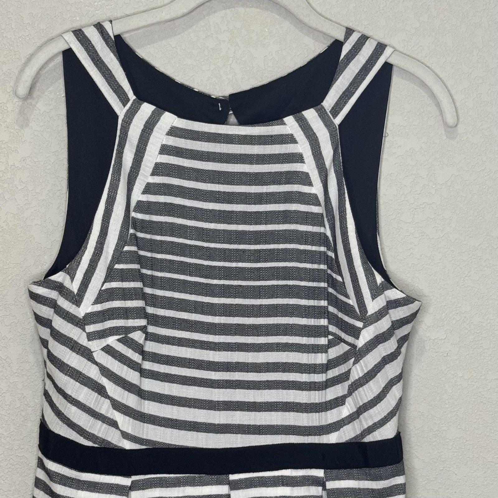 Eva Franco Dress Womens 10 Black White Striped Fit Flare Sleeveless Cotton USA