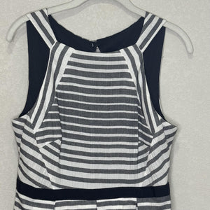 Eva Franco Dress Womens 10 Black White Striped Fit Flare Sleeveless Cotton USA
