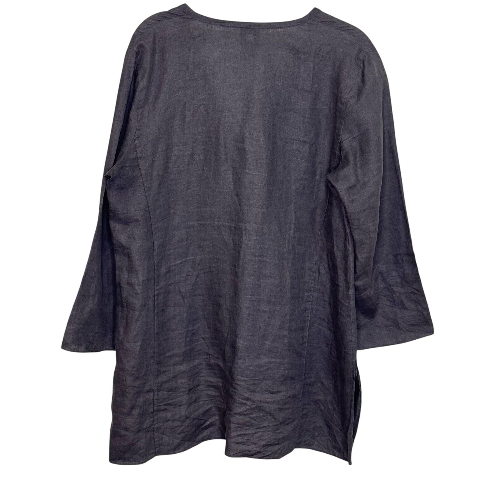 Eileen Fisher Irish Linen Tunic Shirt Size Medium Brown Charcoal Lagenlook