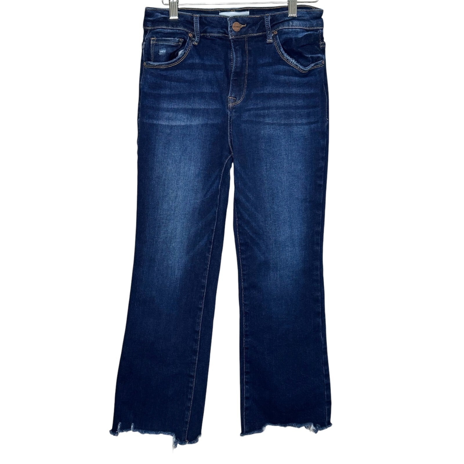 Risen Jeans Womens 28 7 High Rise Slim Straight Crop Jean Blue Denim Stretch