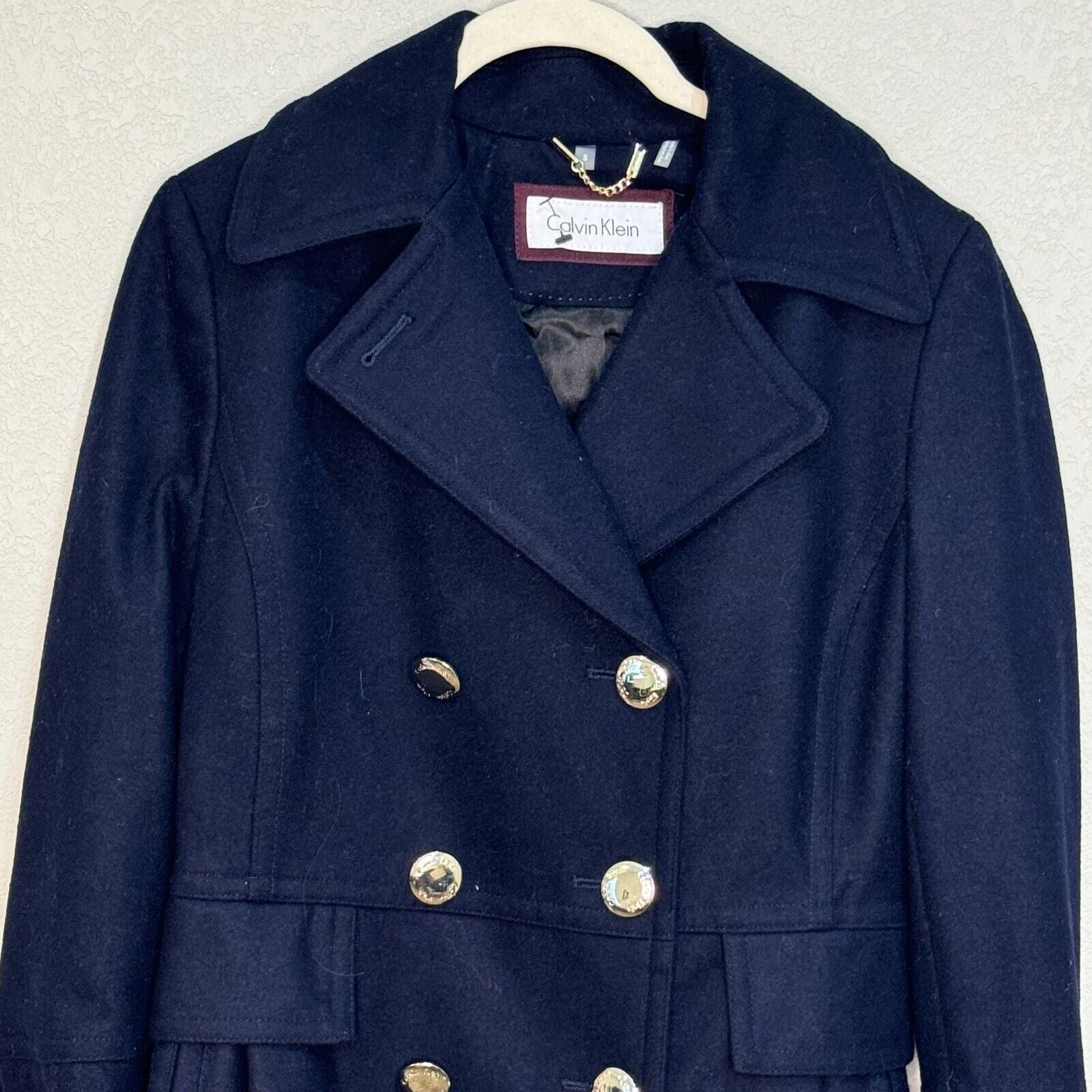 Calvin Klein Women's Navy Blue Double Breasted Peacoat Size Small New