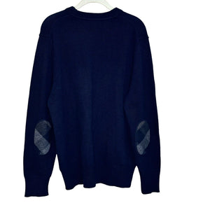 Burberry Brit Mens Navy Blue Cashmere Plaid Patch Elbow Sweater Size Large