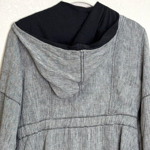 Free People Y2K Herringbone Jacket Coat Zip Up Tie Waist Linen Hooded Coat