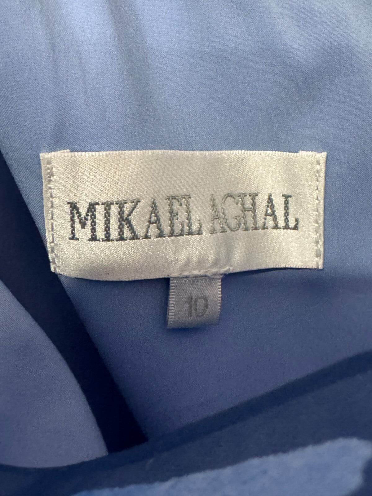 Mikael Aghal One Shoulder Gown Dress Blue Chiffon Coastal Black Tie Alt. Size 6