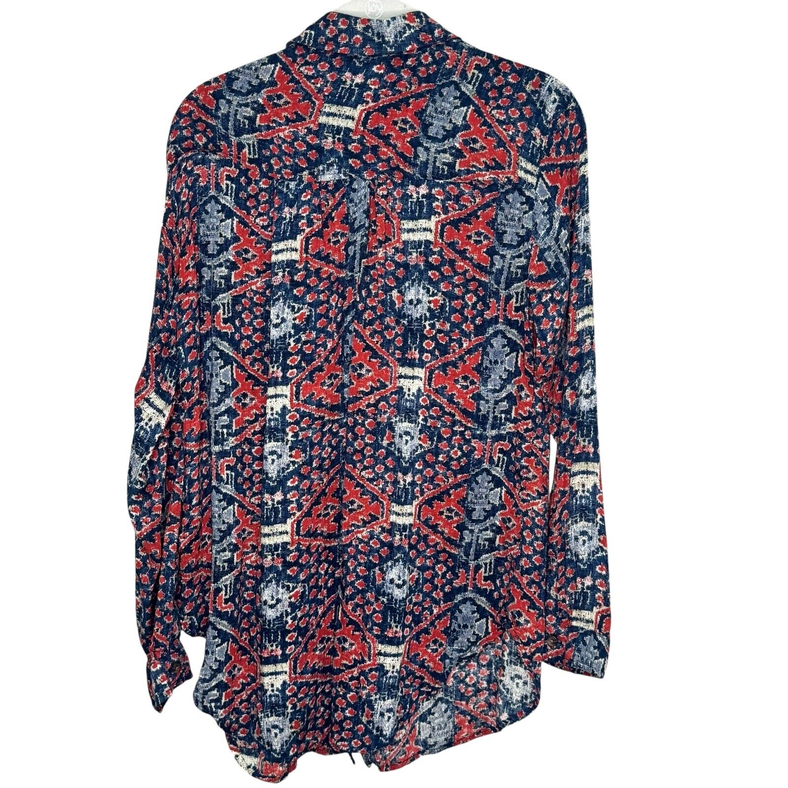 Anthropologie PILCRO Top Blouse Size Medium Blue Red Print Boho Button Up