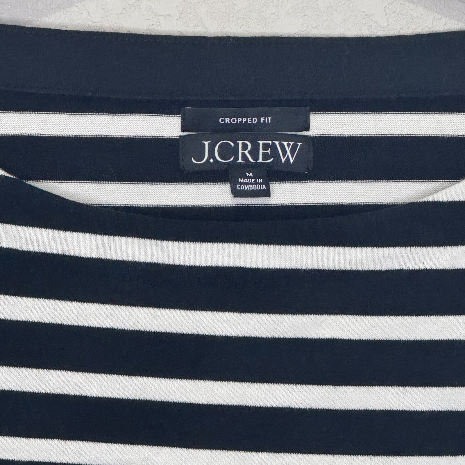 J. Crew Cropped Boatneck T Shirt Size Medium Black White Mariner Cotton