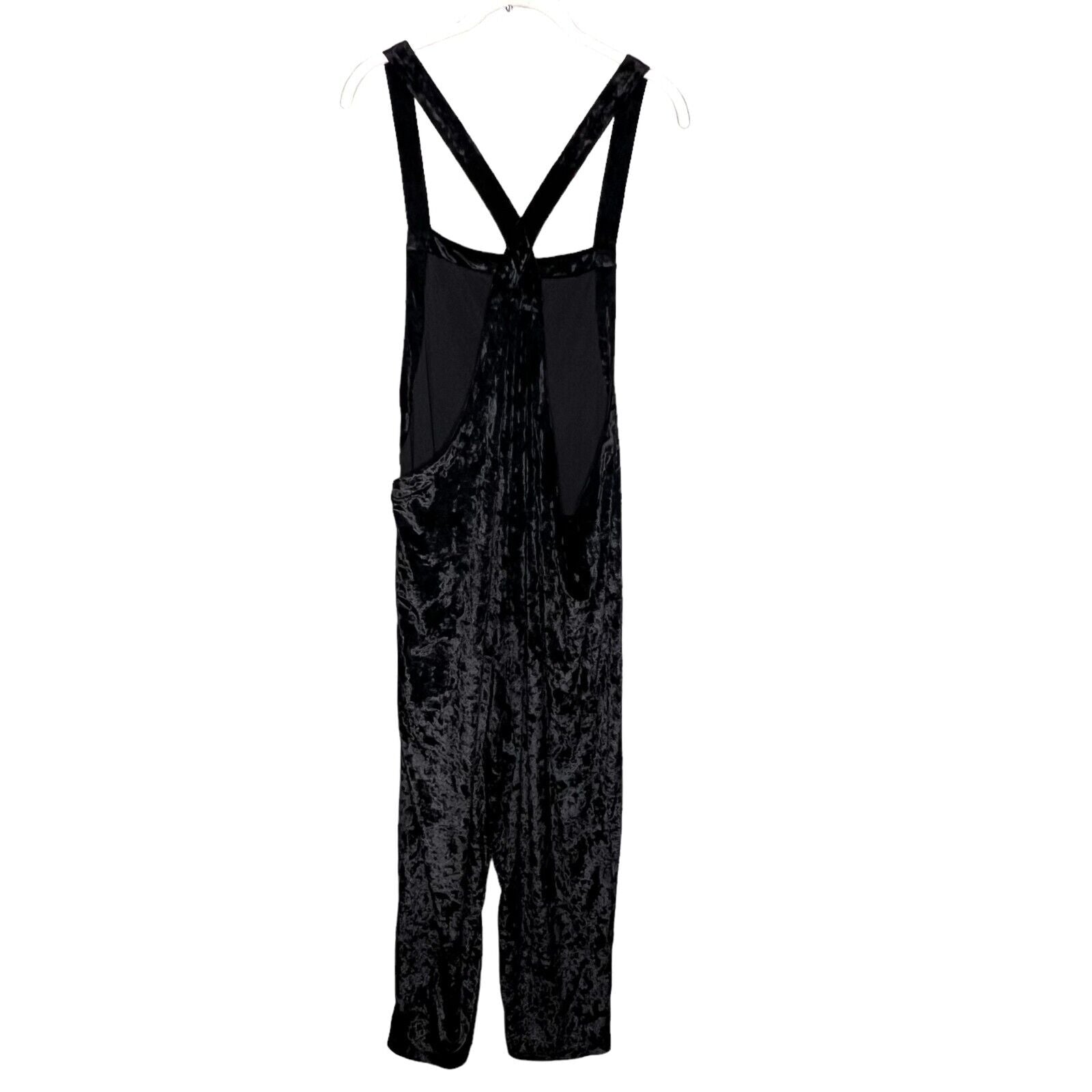 Urban Outfitters Black Velvet Velour Overall Jumpsuit Super Stretch Size Large