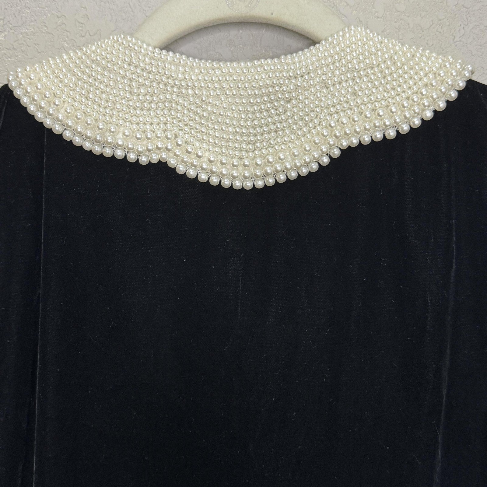 & Other Stories Paris Atelier Dress Womens 2 Black Velvet Pearl Collar Mini