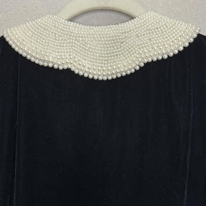 & Other Stories Paris Atelier Dress Womens 2 Black Velvet Pearl Collar Mini
