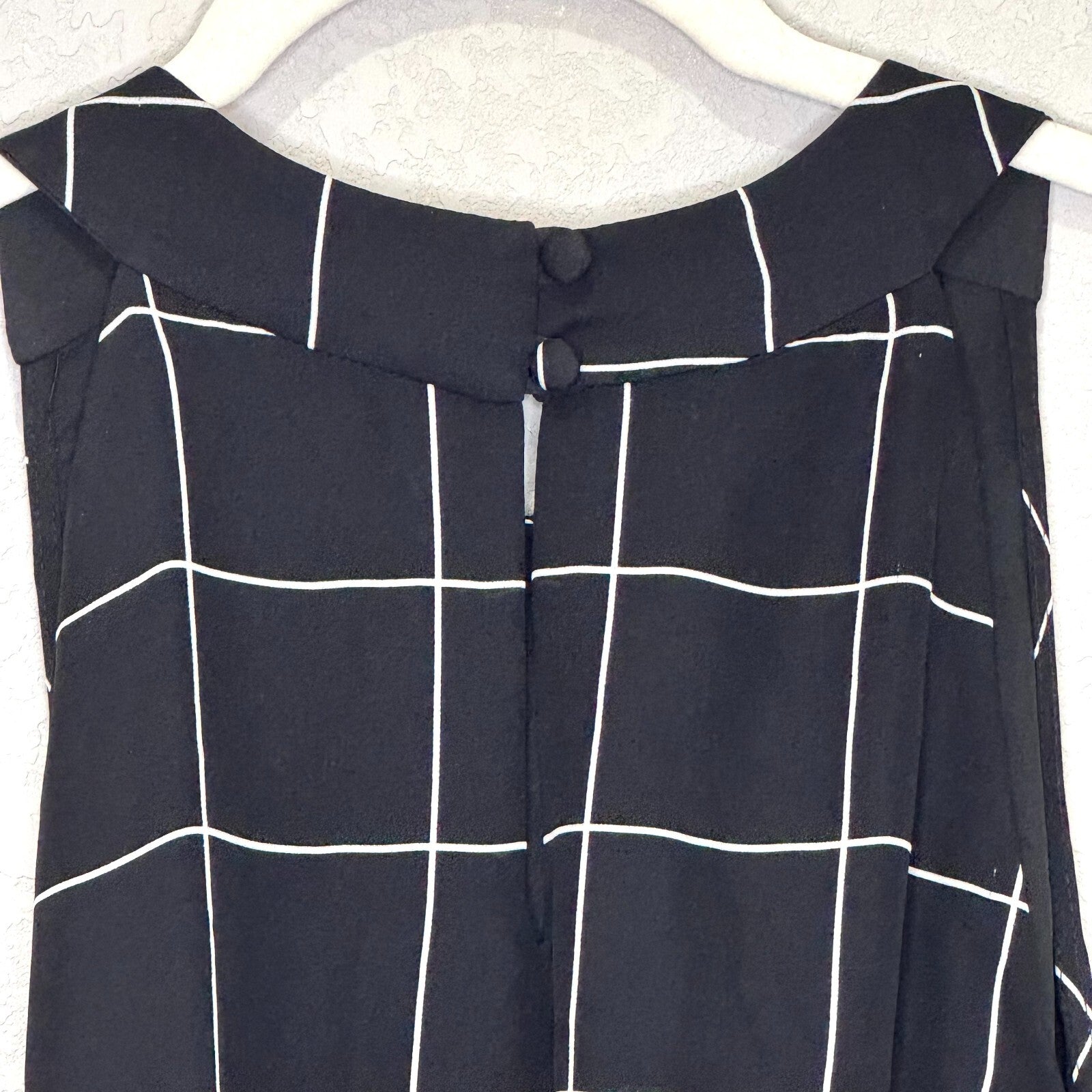 MILLY Top Size 4 Lauren Black White Check Print Silk Sleeveless Lined Tie Waist