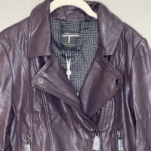 Ted Baker NEW Deep Purple Pipiy Vegan Biker Motorcycle Jacket Size Small (3)