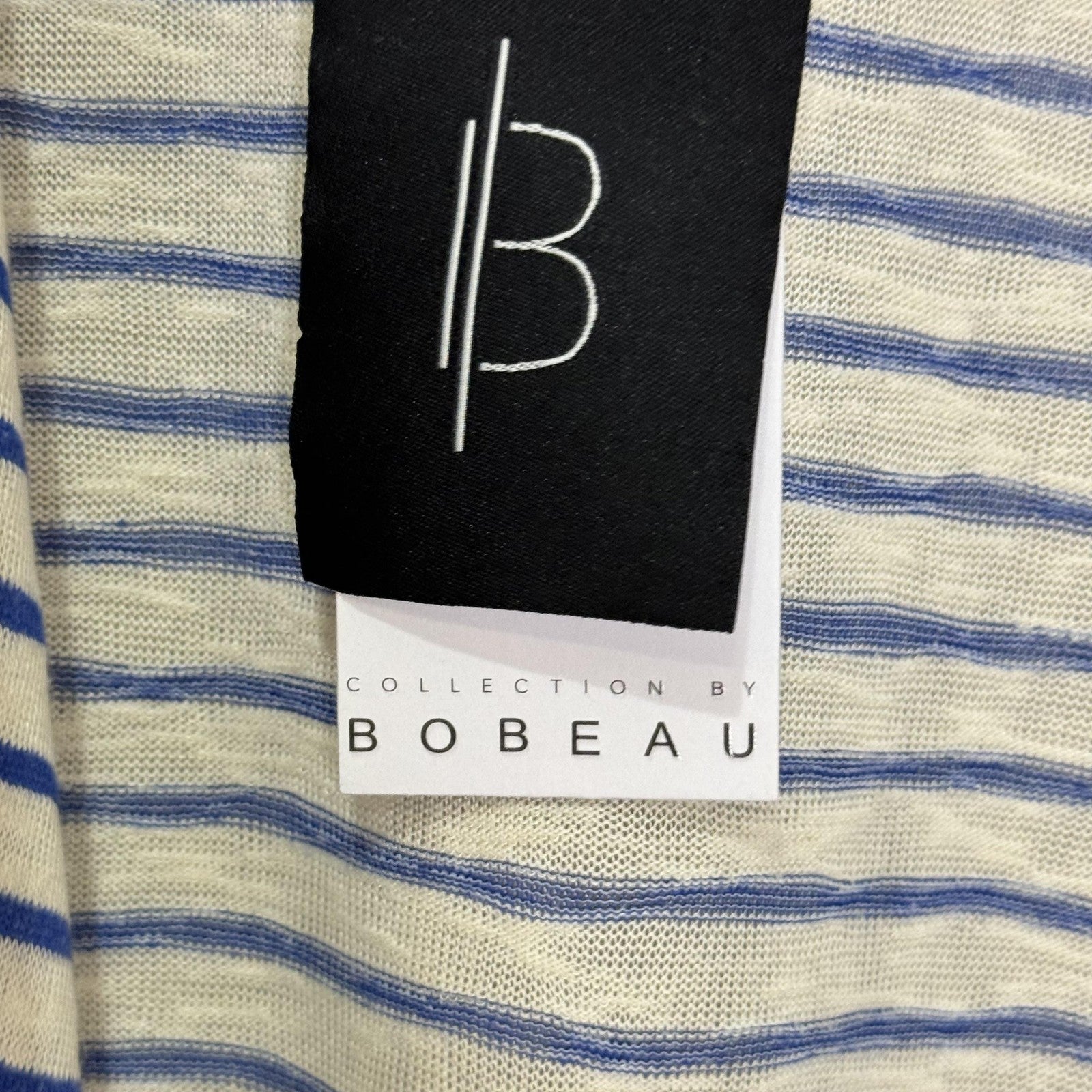 Bobeau Cardigan Womens Medium Blue White Striped Open Front Lightweight Sweater