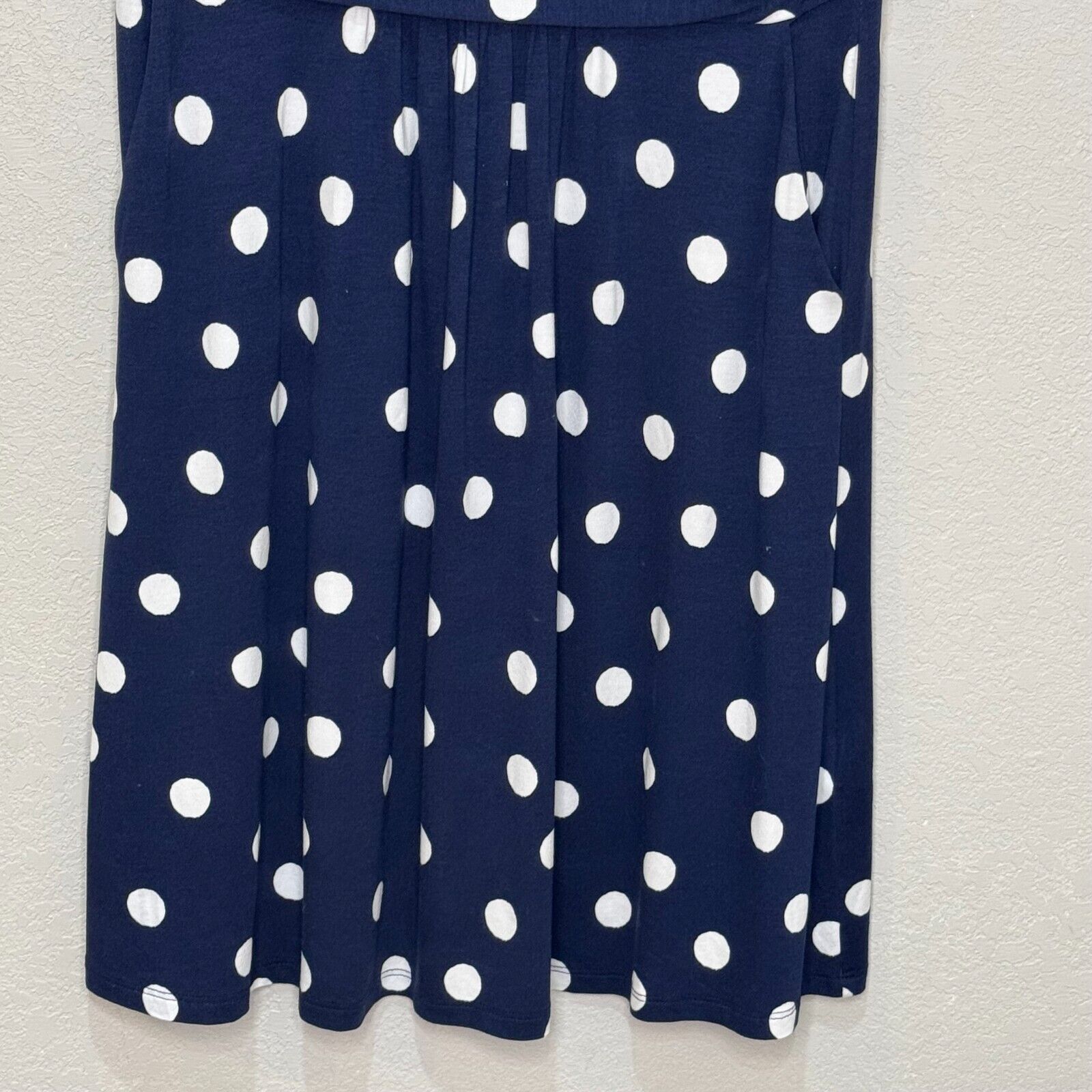 Boden Amelie Jersey Dress Size 8 Navy Blue White Painterly Spot Polka Dots