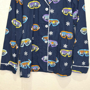 PJ Salvage Pajama Set Womens Small Blue Ski Goggle Print Flannel Top Pants Cozy