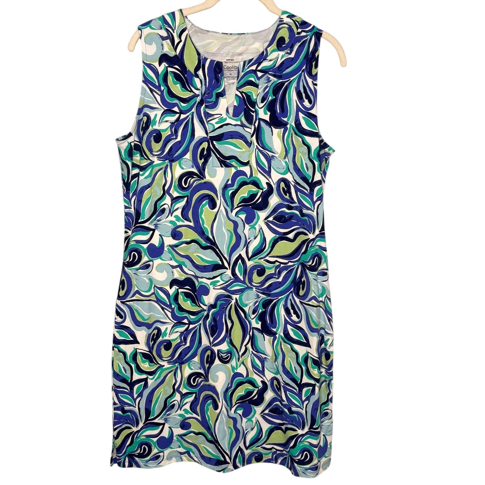Coolibar Dress Size Medium Oceanside Sleeveless Tank UPF 50 Blue Print