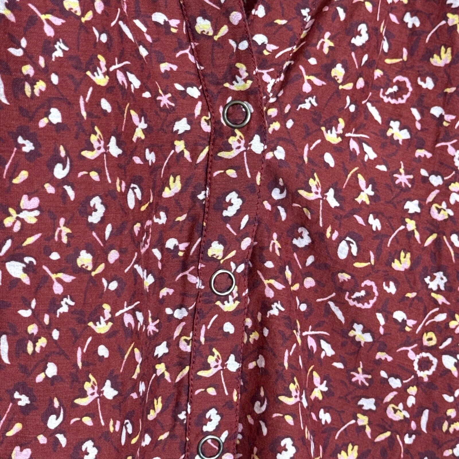 APIECE APART Blouse Top Size XS Burgundy White Mitte Floral Print Cotton Silk