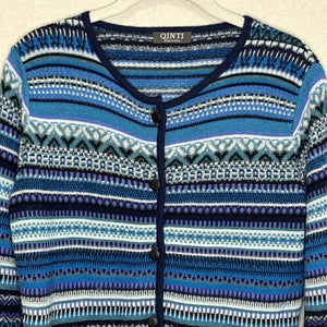 QINTI Sweater Womens Small Blue Multicolor 100% Baby Alpaca Button Cardigan Peru