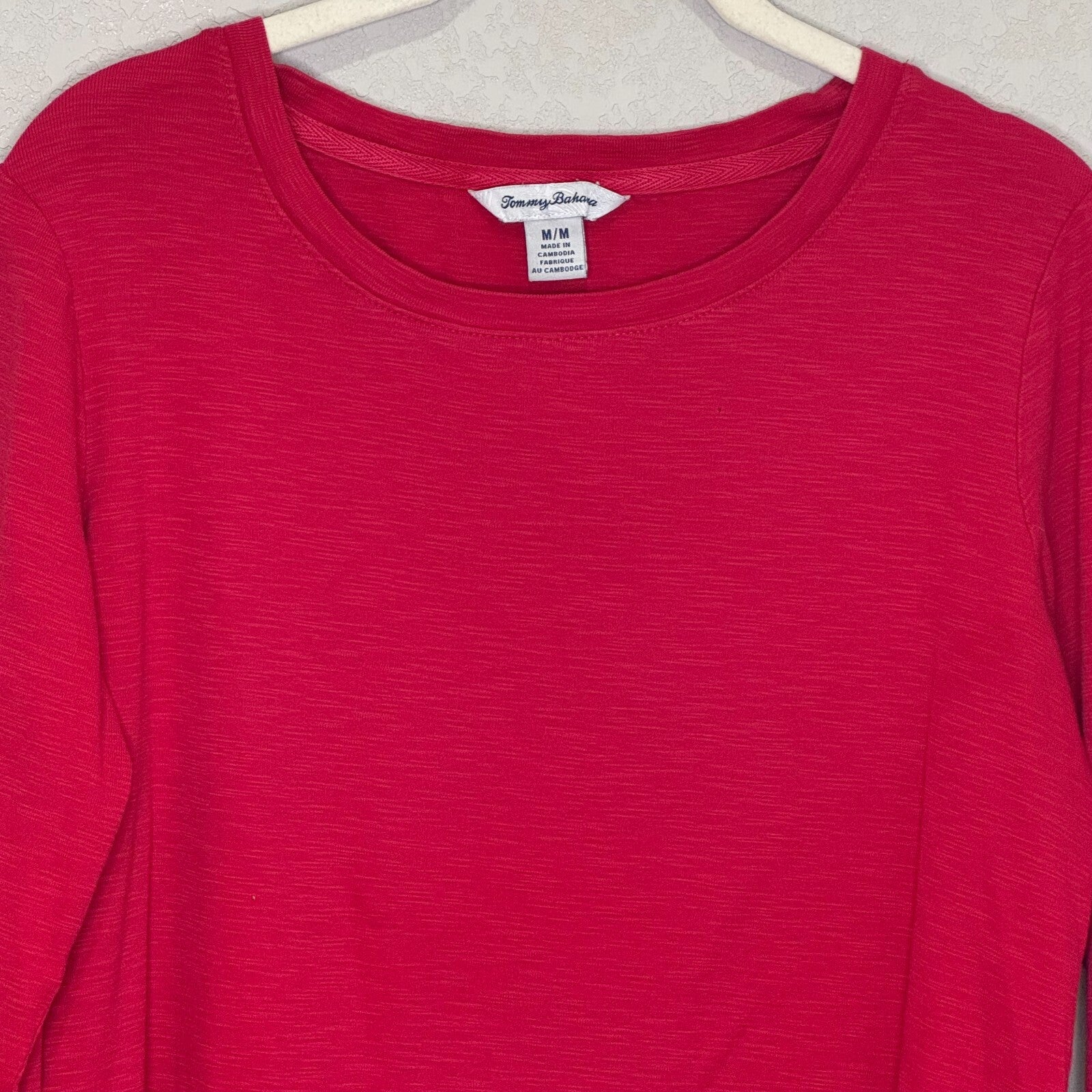 Tommy Bahama Ashby Isle T-Shirt Top Women Size Medium Red Coastal 3/4 Sleeve