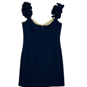 Marchesa Notte NEW Navy Blue Square Neck 3D Flower Strap Dress SIZE 8 $495