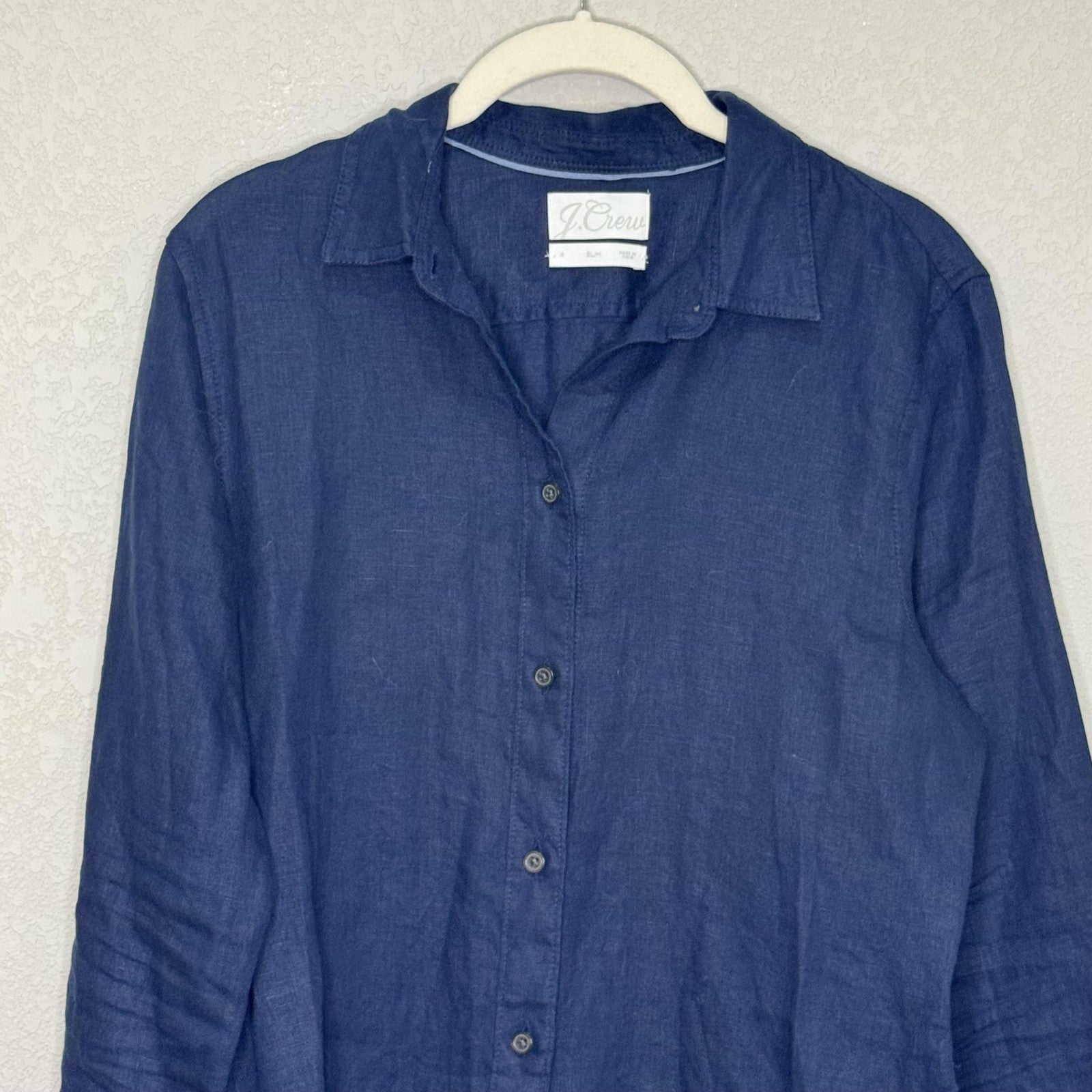J.Crew Shirt Womens 4 Navy Baird McNutt Irish Linen Slim Button Down Long Sleeve