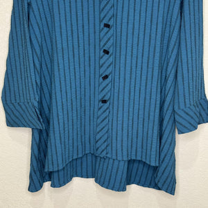 Habitat Shirt Womens Small Blue Striped Button Front Tunic High Low Artsy