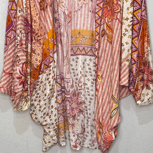 Anthropologie Madeline Cocoon Kimono Wrap One Size Coral Pink Cream Print