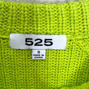 525 Jane Sweater Size Small Citron Bright Lime Green 100% Cotton Rib Crewneck