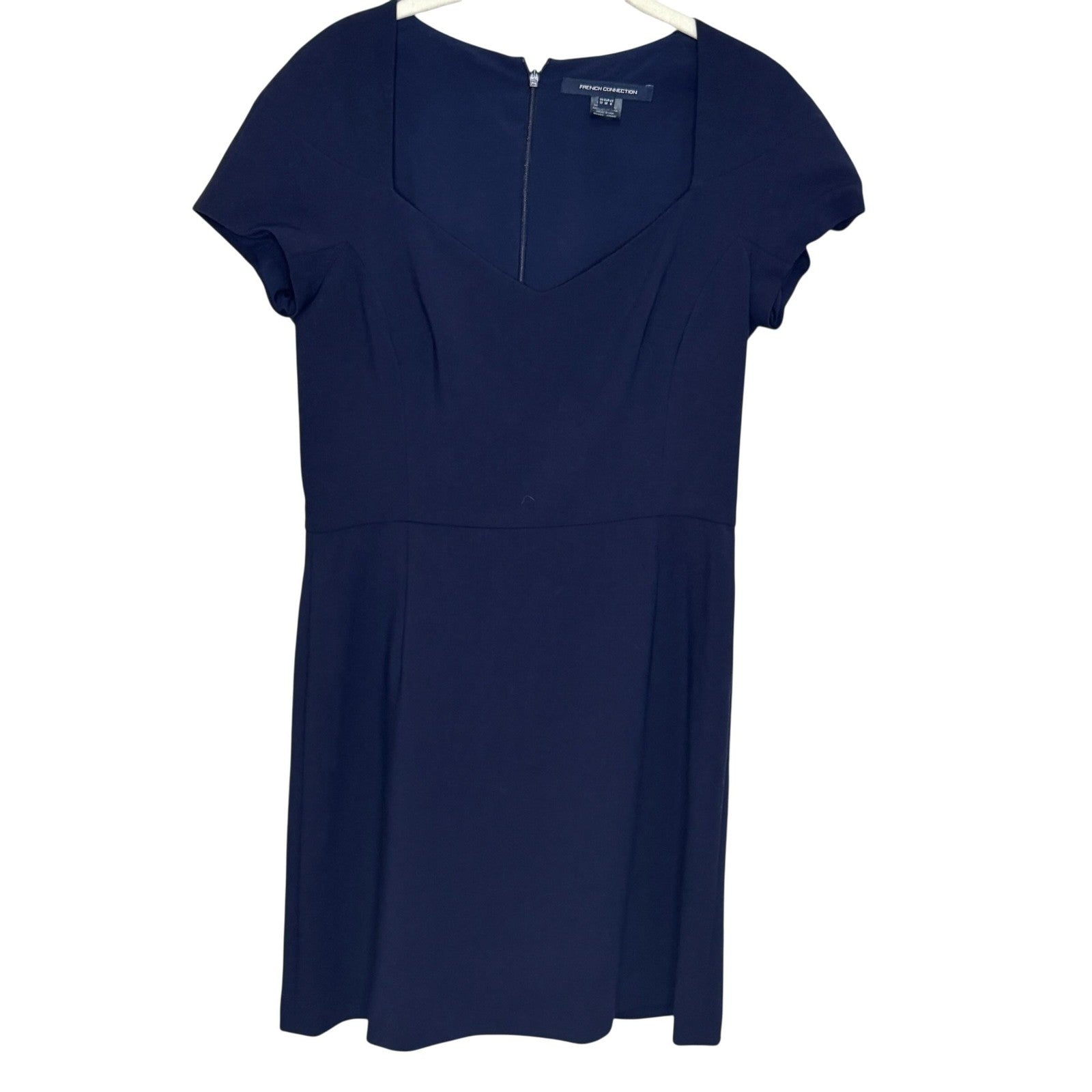 French Connection Dress Medium Whisper Navy Blue Short Sleeve Work Office Career