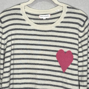 Chinti and Parker Sweater Womens Medium Gray White Stripe 100% Cashmere Heart