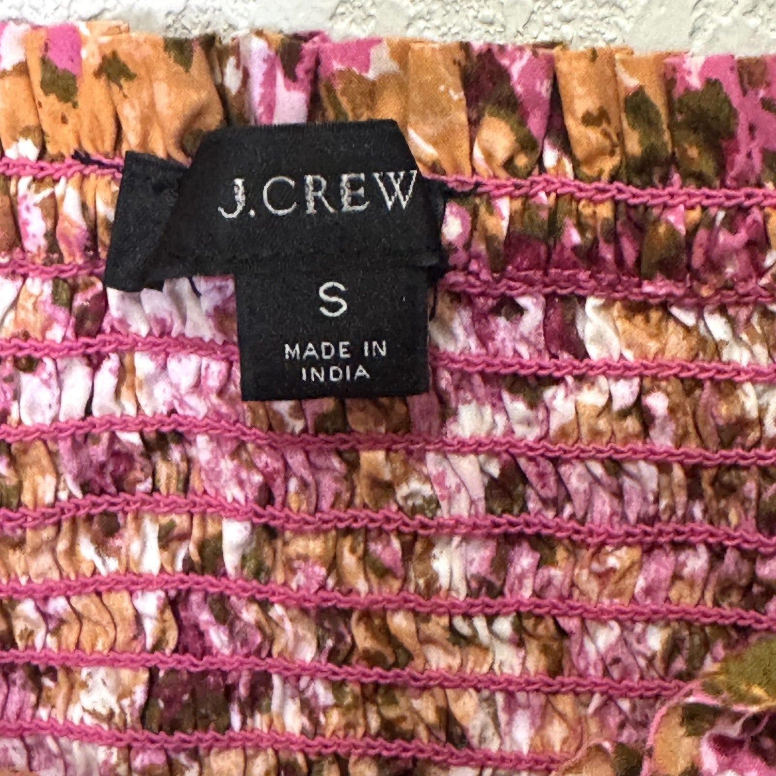 J Crew Dress Womens Small Pink Brown Floral Smocked Midi Long Sleeve $128