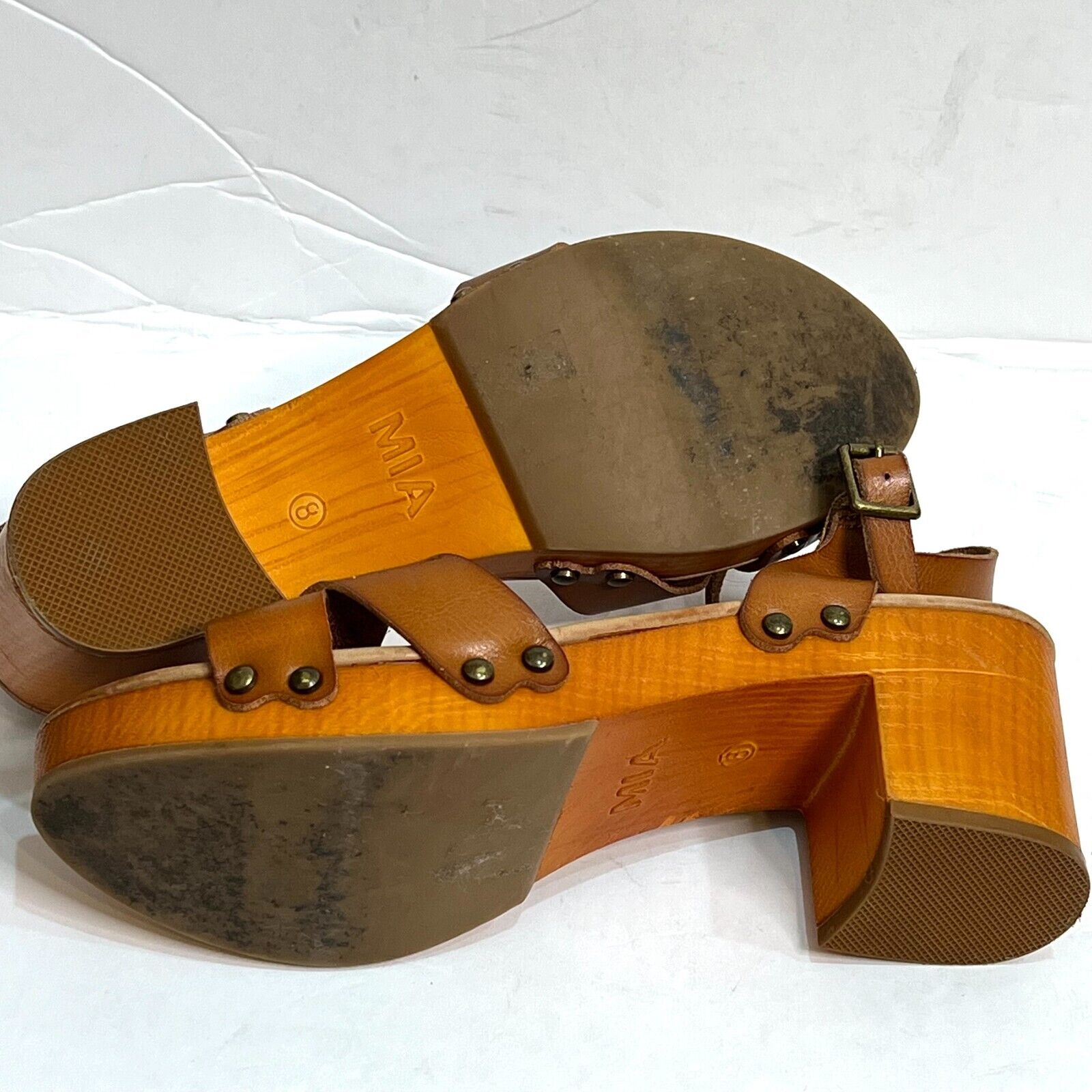 MIA Susan Platform Clog Sandal Faux Leather Crossed Straps Brown Size 8