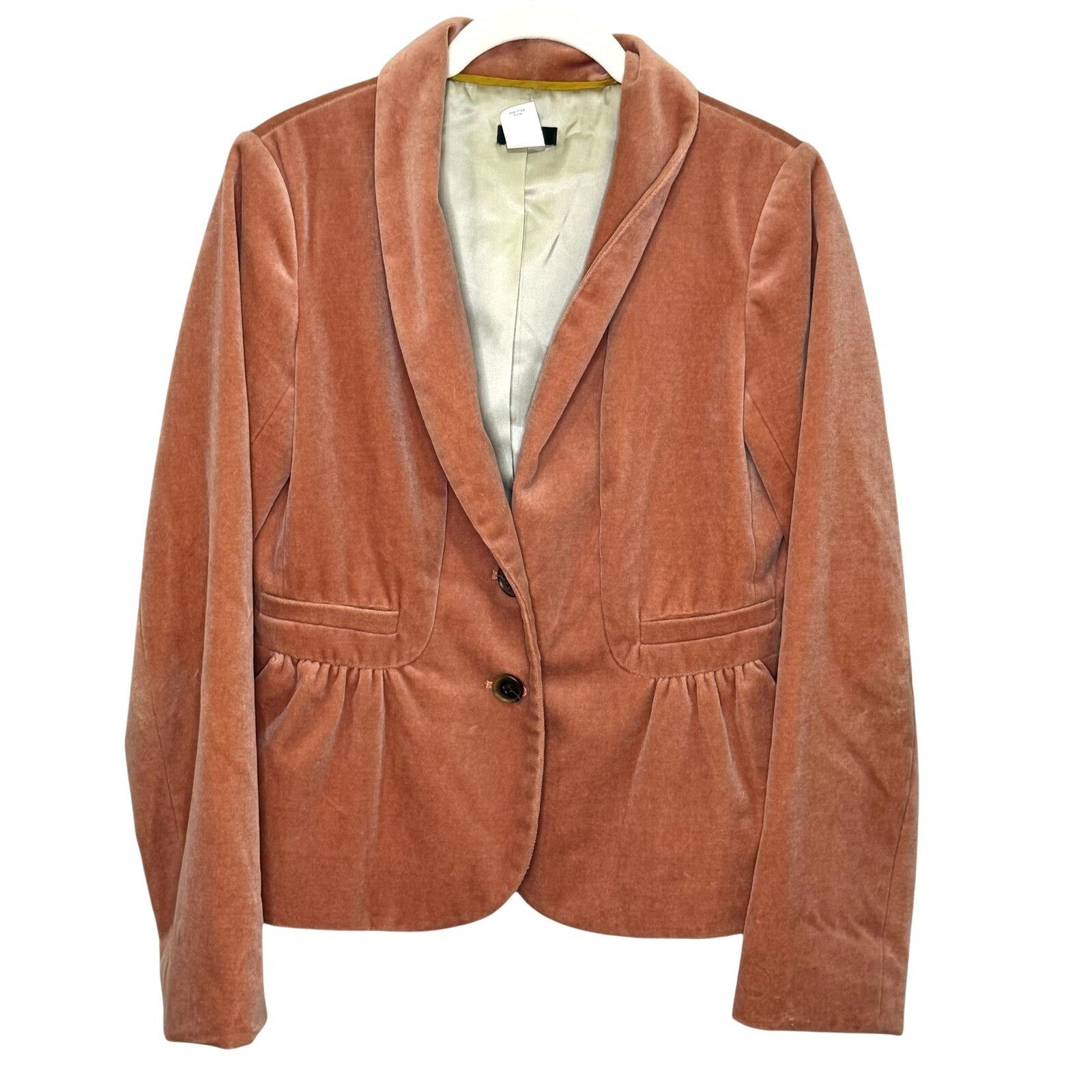 J Crew Velvet Blazer Size 4 Womens Apricot Pink Orange Eden Jacket Button Up