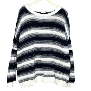 Vince Blue White Ombre Stripe Pullover Crewneck Sweater 100% Cotton Size Large