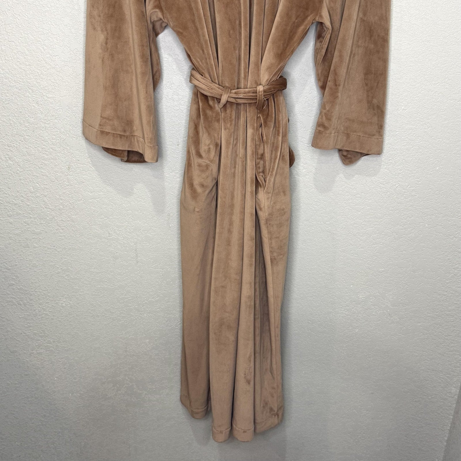 Skims Robe Womens XS Brown Velour Long Wrap Belted Kimono Shawl Collar Lounge