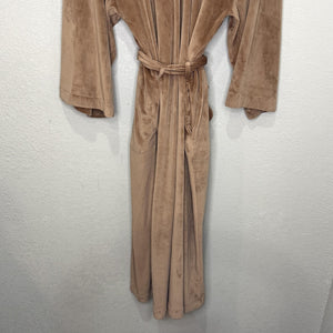 Skims Robe Womens XS Brown Velour Long Wrap Belted Kimono Shawl Collar Lounge