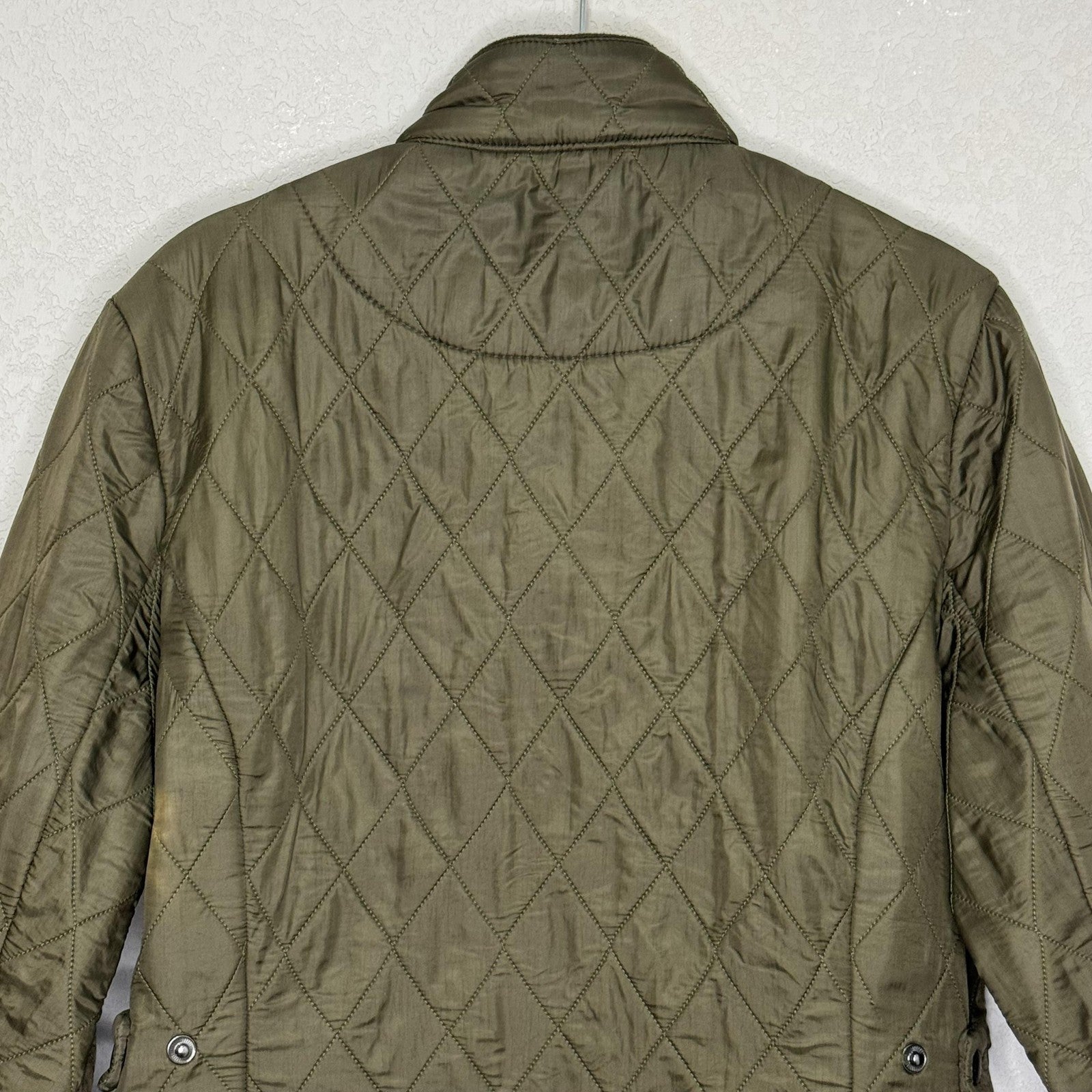Barbour Quilted Jacket Womens 8 Olive Green Polarquilt Utility 4 Pocket Zip Snap