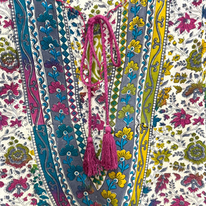 Tolani Silk Printed Madison Dress Tunic Top Size Small Boho Tassels V Neck