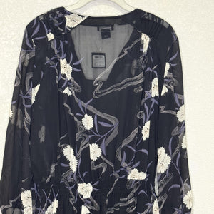 Club Monaco Roanna Dress Womens 4 Black Floral Silk Long Sleeve Mini Boho Chic