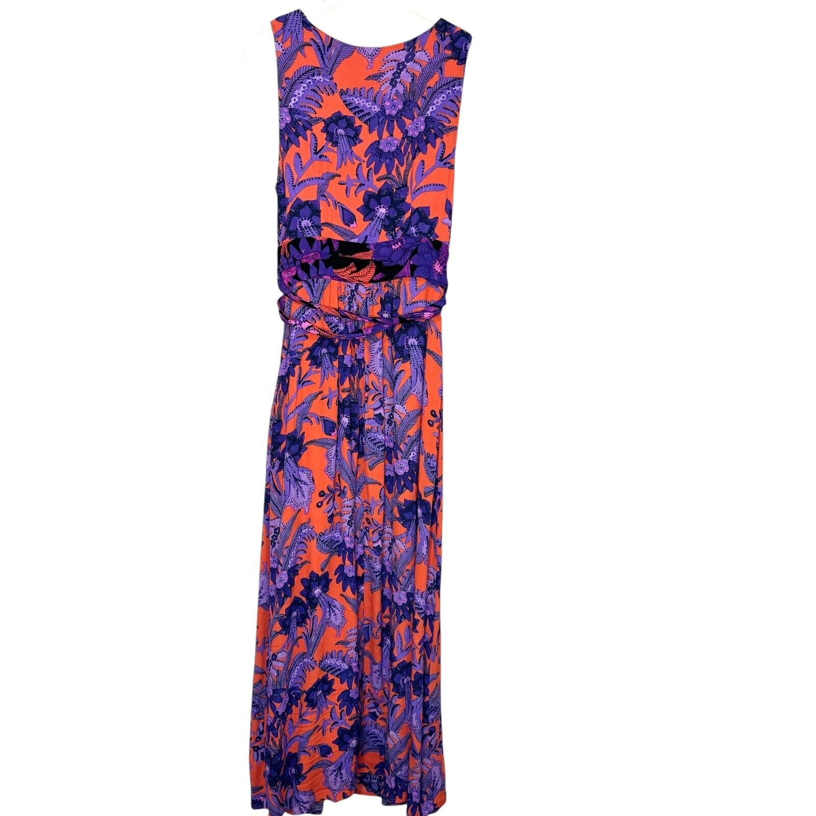 Anthropologie Maeve Macie Maxi Dress Size 4 Red Purple Floral Sleeveless Belted