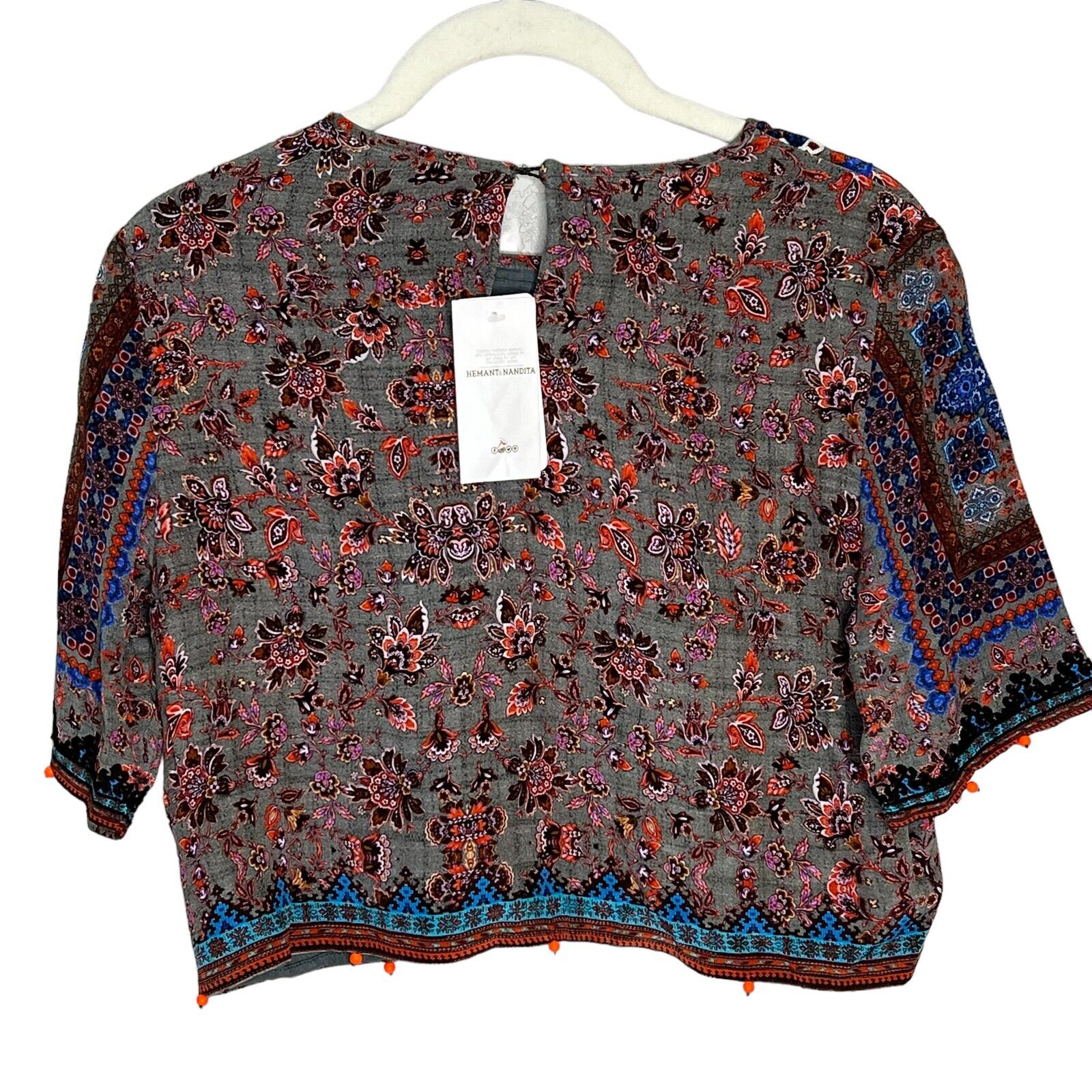 HEMANT & NANDITA Crop Top Size Small NEW Silk Paisley Print $176