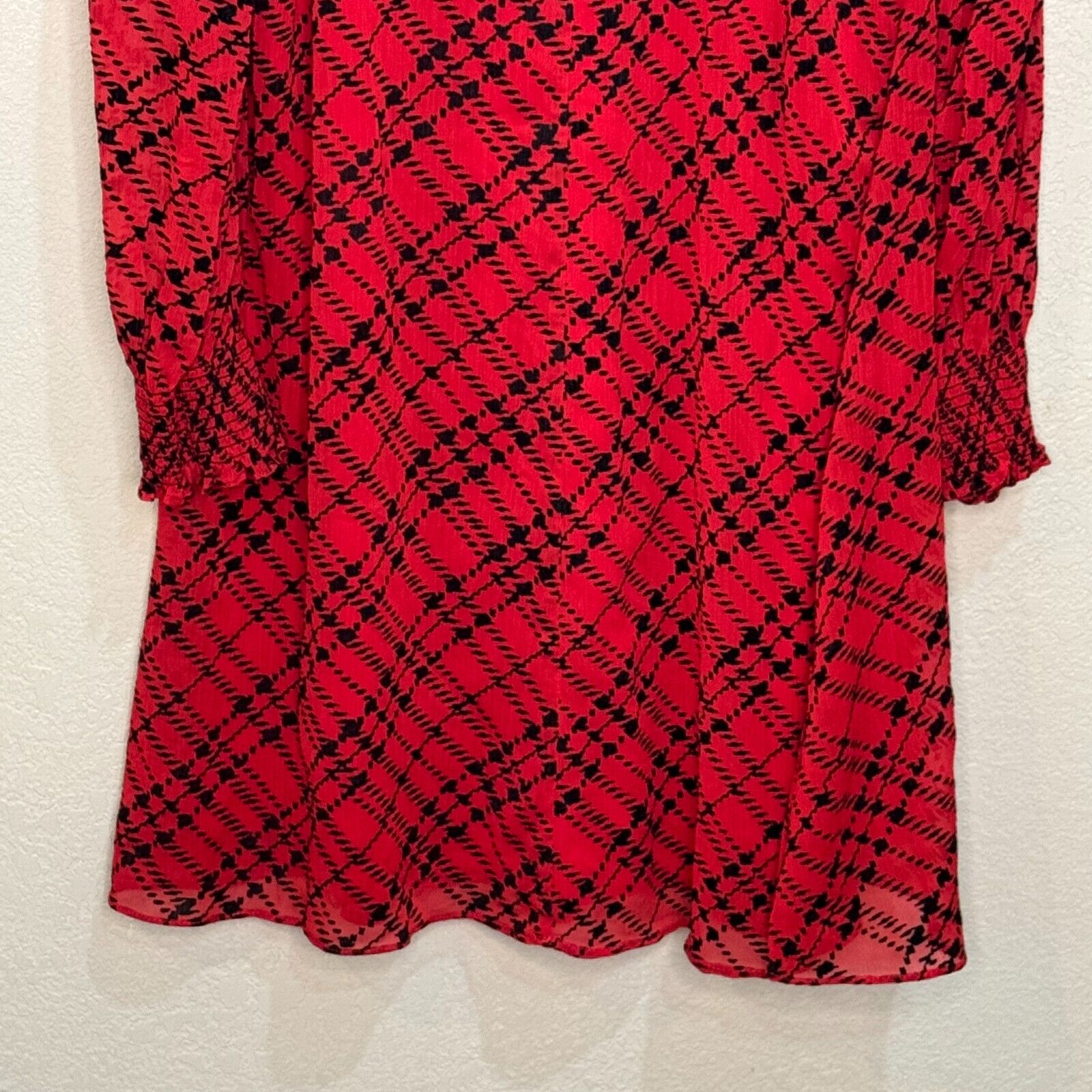 Tommy Hilfiger Red Plaid Mock Neck Long Sleeve Chiffon Shift Dress Size 12