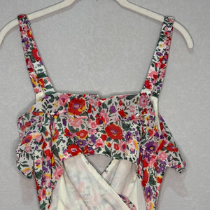 ASTR the Label Maxi Dress Size Large Wildfloral Red Pink Floral Ruffles Cutout