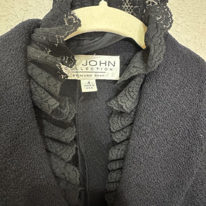 St John Collection Blazer Womens 4 Black Lace Ruffle Collar Corset Trim Made USA