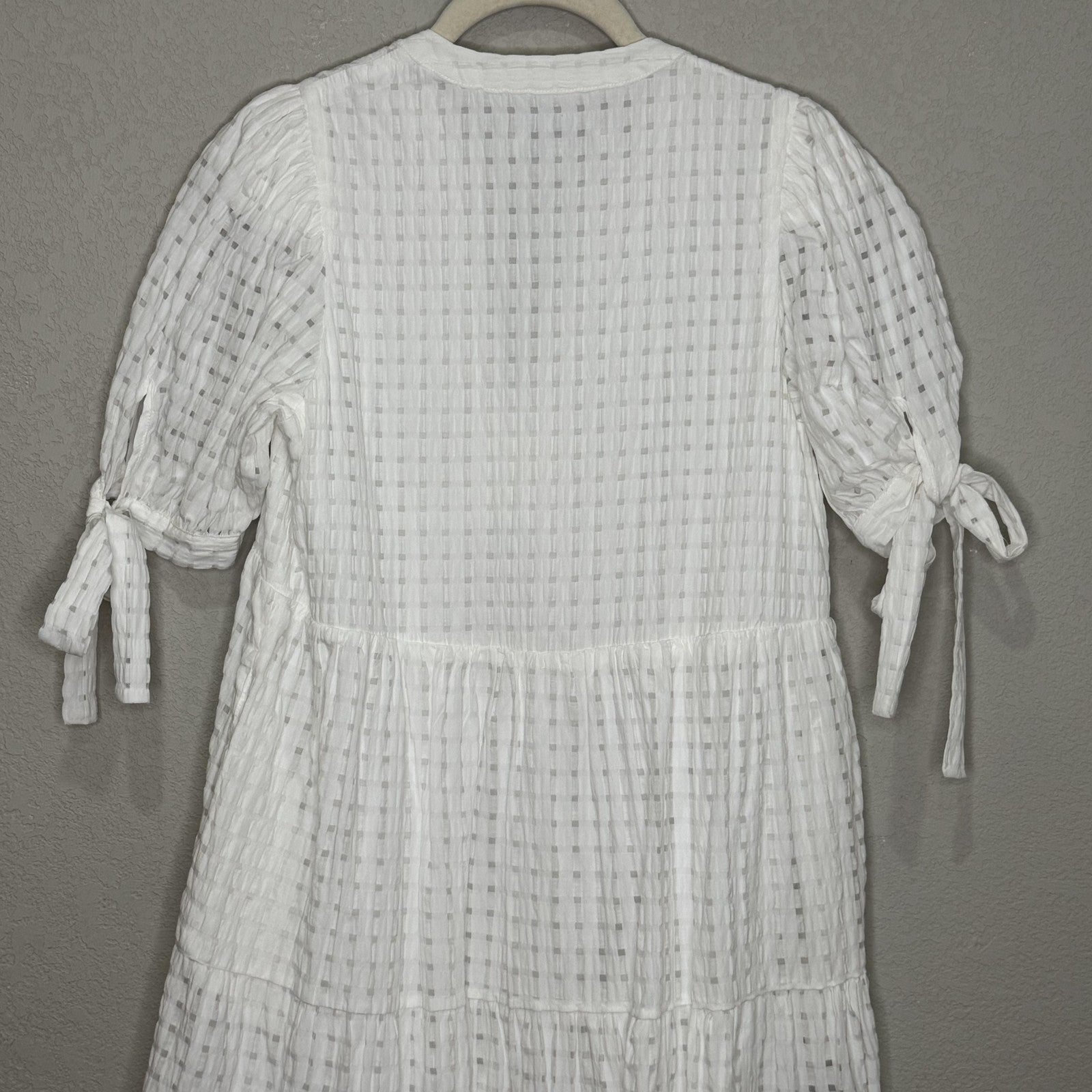 English Factory Dress Womens XS White Textured Midi Tie Sleeve Boho Pockets