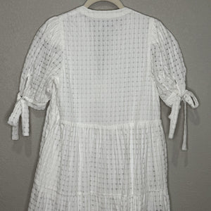 English Factory Dress Womens XS White Textured Midi Tie Sleeve Boho Pockets