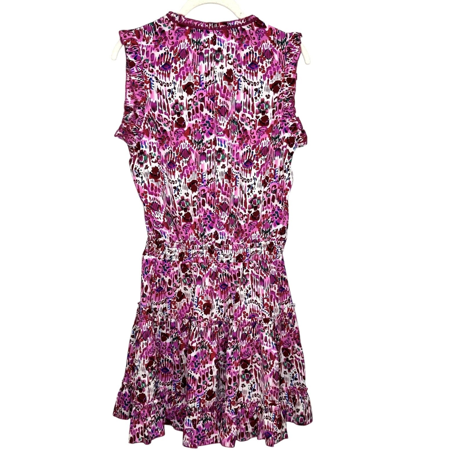 Avara Dress Womens Small Pink Purple Floral Ruffle Sleeveless Belted Tiered Boho