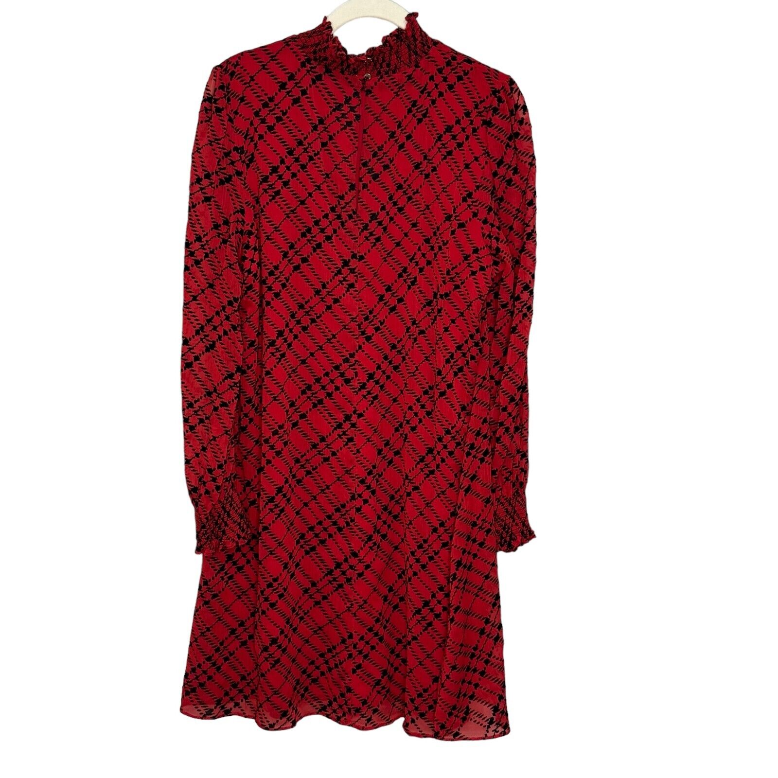 Tommy Hilfiger Red Plaid Mock Neck Long Sleeve Chiffon Shift Dress Size 12